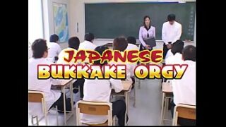 Japanese Tutor degraded and Jism covered by her Students in Class