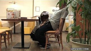 Asian waitress orally pleasing the puny dick dude well