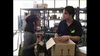 Sexy assistant in a warehouse fiercely fucked by employees!